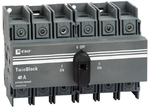 Рубильник реверсивный EKF PROxima TwinBlock 3п 40А с ручкой фото Рубильник реверсивный EKF PROxima TwinBlock 3п 40А с ручкой картинка